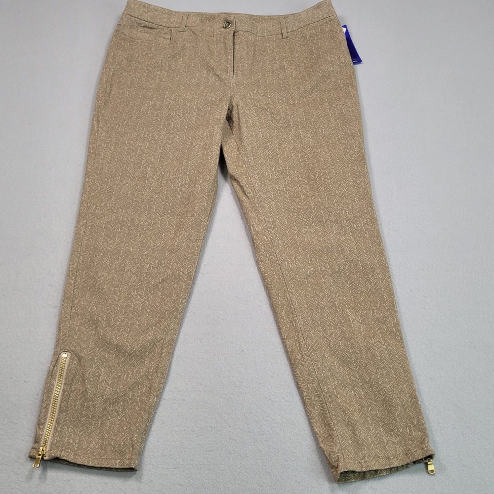 Peter Nygard Womens Ankle Pants Tan Chevron Print Zip Hem Size 14 351B8173‎
